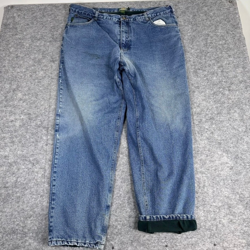 Cabelas Mens‎ 44x34 Fleece Lined Denim Jeans Blue Insulated Work Pants
